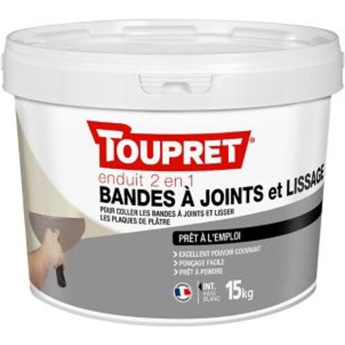 Enduit de lissage pour bande ? joint 2 en 1 en p?te Toupret 15kg