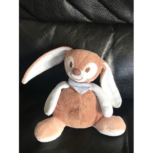 Doudou Peluche Lapin Émile Marron Bleu Et Bandana À Pois Blanc Hochet 16cm Nattou 