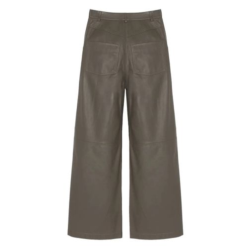 Yves Salomon Pantalon En Cuir À Coupe Ample - Gris