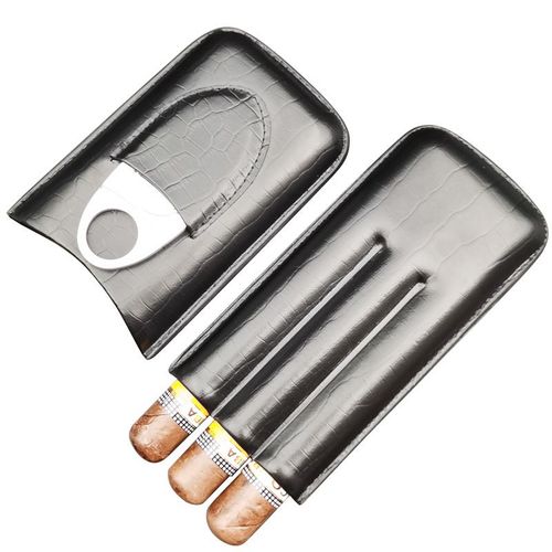 2 pièces Noir Étui à cigares en Cuir Cave à cigares de Voyage pour 3 cigares avec Coupe Cigare