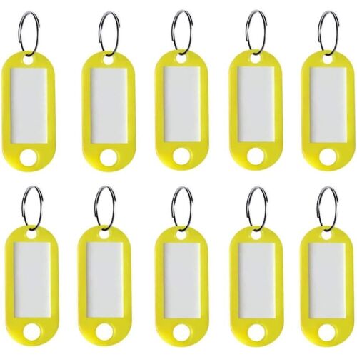 10 Pièces Étiquettes avec Porte Clé, Porte Clés Couleur, Plastique Étiquettes D'identification Avec Porte-clé Fendu, Pour Identificateur de Clé de Porte, Valise, Hôtel, Animal de Compagnie (Jaune)