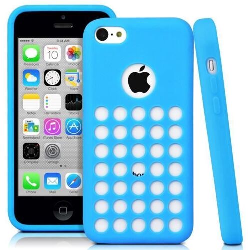 Coque Bleu Iphone 5c Silicone Gel Retro Capa Trou Perforé Bumper + 1 Film
