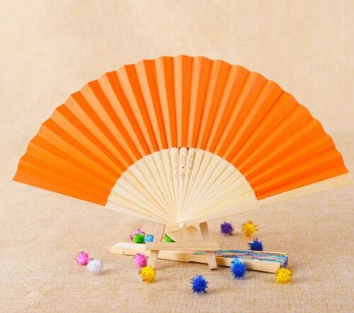 20 Eventails Blancs En Papier Et Bambou Pour Invités - Mariage, Fête, Evènement En Extérieur. (7 Pouces Orange, 20)
