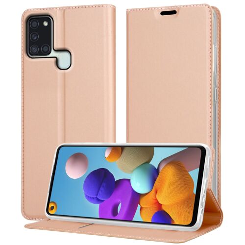 Cadorabo Housse compatible avec Samsung Galaxy A21s en CLASSY OR ROSÉ - Étui de protection avec fermeture magnétique, fonction de support et compartiment pour carte