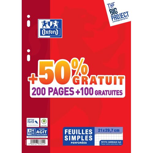 Oxford Feuilles Simples, Format A4, Quadrill¿ 5 X 5