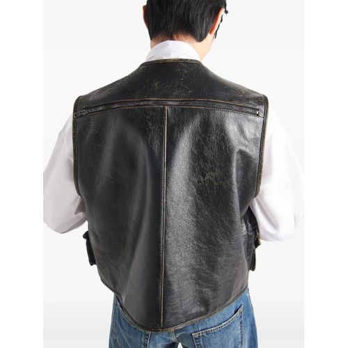 Prada Gilet En Cuir À Poches Cargo - Noir