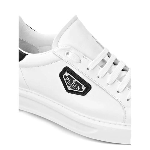 Philipp Plein Baskets En Cuir À Plaque Logo - Blanc
