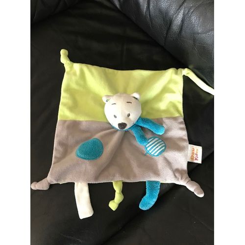 Doudou Plat Leon Renard Bleu Blanc Vert Et Gris Doukidou / Dou Kidou 28 Cm