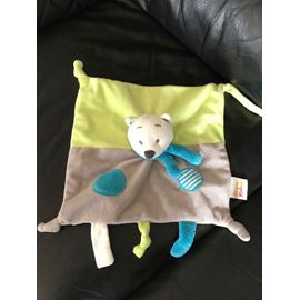 Doudou Plat Leon Renard Bleu Blanc Vert Et Gris Doukidou / Dou Kidou 28 Cm