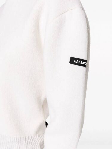 Balenciaga Pull En Laine Stretch À Logo - Blanc