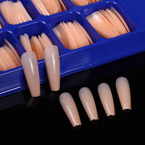 Kal-100pcs Ballerine Faux Ongles Conseils Pleine Couverture Ongles Conseils Bricolage Acrylique Nail Art 10 Tailles Ensemble Complet Pour Nail Art, Fournitures De Salon De Manucure ¿Couleur Chair ¿ 