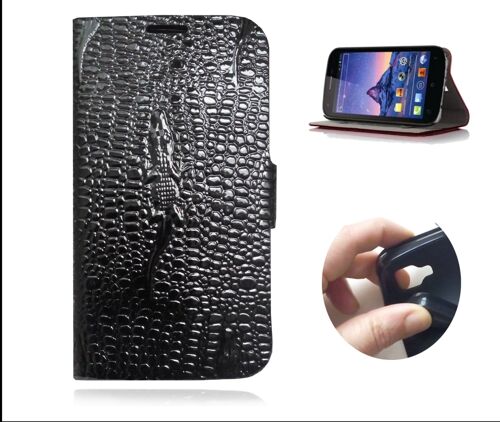 Etui Kaeesi® Croco Noir Vernis Pour Samsung Galaxy S5