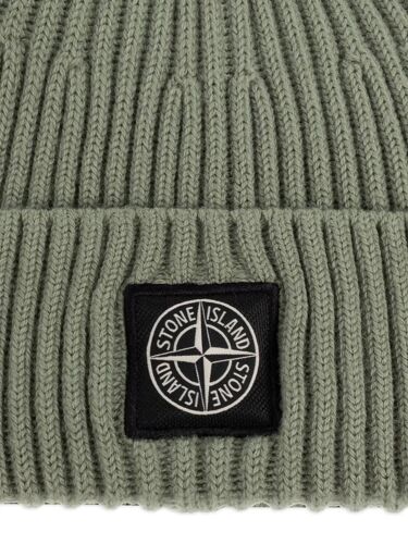 Stone Island Bonnet Côtelé À Patch Logo - Vert