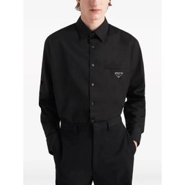 Prada Chemise À Logo Triangulaire En Émail - Noir
