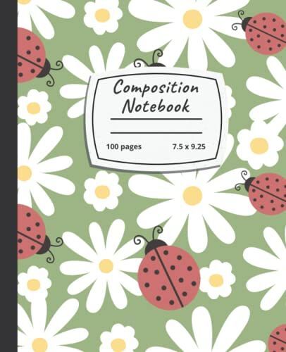Composition Notebook: Ladybugs On Flowers Lined Journal For Girls ,100 Pages