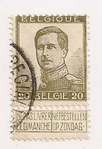 Belgique- Timbre Oblitéré Avec Vignette ( Trace De Charnière)- Année 1912/15- Roi Albert 1er- Faciale 20c 