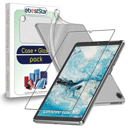 Ebeststar - Coque + Film Verre Trempé Pour Lenovo Tab M8 2021 (3rd Gen), M8 Hd 2019 Etui Vitre Silicone Gel Ultra Fine, Transparent [Dimensions Precises Tablette : 199.1 X 121.8 X 8.2 Mm, Écran 8.0'']