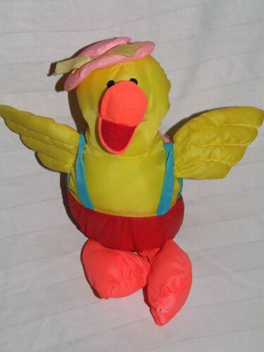 Canard Puffalump Doudou Jaune Rouge Rose Orange Peluche 28 Cm