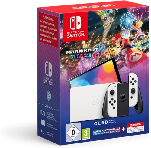 Pack Nintendo Switch OLED blanche + Mario Kart 8 Deluxe (préinstallé)