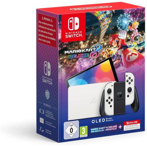 Pack Nintendo Switch OLED blanche + Mario Kart 8 Deluxe (préinstallé)
