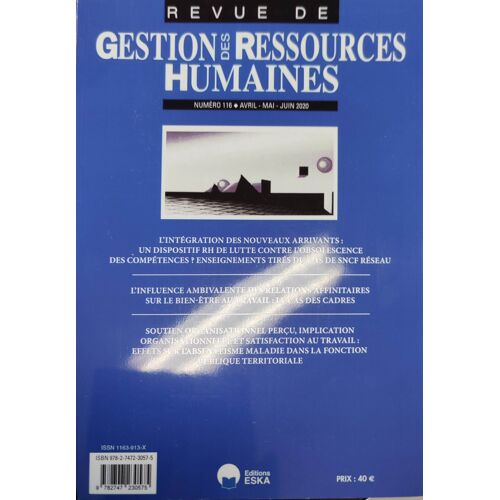 Revue De Gestion Des Ressources Humaines, N° 116. - Avril-Mai-Juin 2020