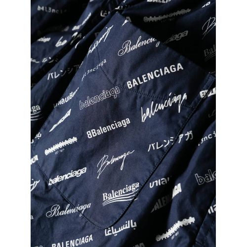Balenciaga Short En Coton À Logo Imprimé - Bleu