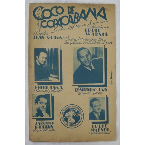 Partition Et Paroles De Chanson - Coco De Copacabana - La Plus Typique Samba.