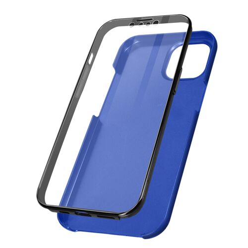 Coque iPhone 13 Pro Arrière Rigide bleu et Avant Souple Transparent