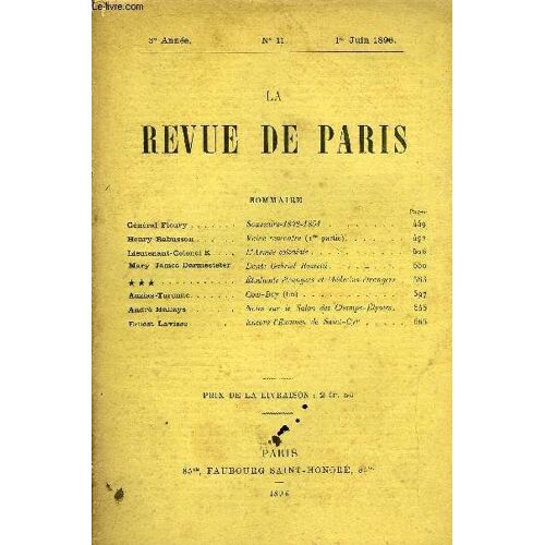 Revue De Paris 3e Annee N°11 - Général Fleury......Henry Rabusson . . . Lieutenant - Colonel K . . Mary James Darmesteterauzias-Turenne.André Hallays .Ernest La ...