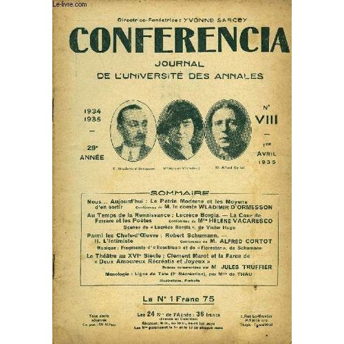 Conferencia 29e Annee N°8 - Nous... Aujourd¿Hui : Le Pétrin Moderne Et Les Moyensd¿En Sortir Conférence De M. Le Comte Wladimir D'ormessonau Temps De La Renaissance : Lucrèce Borgia. ¿ La ...