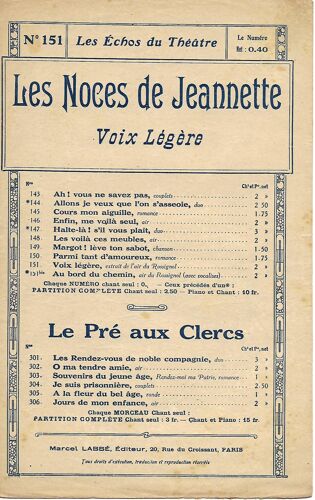 N° 151 Les Noces De Jeannette Voix Légère Extrait Air Du Rossignol 
