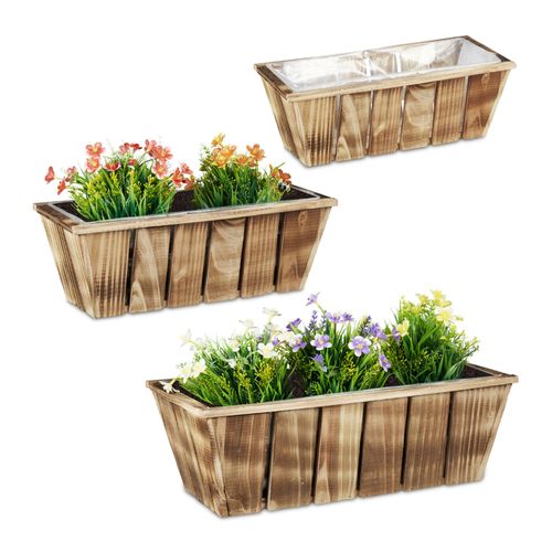 Relaxdays Jardinières Lot De 3 Pot De Fleurs Bois Jardin Bac À Fleurs Plantes Balcon Set