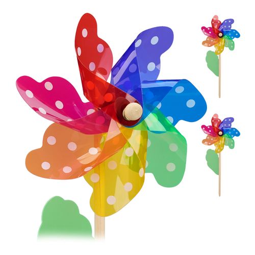 Relaxdays Moulin À Vent Lot De 2 Motif À Pois Décoration Jardin Balcon Enfants Moulin