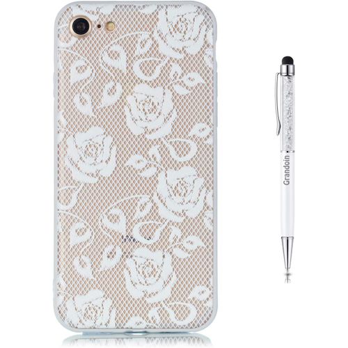 Coque Iphone 8,Coque Iphone 7, 2 En 1 Ultra Mince Coque Transparente Silicone Gel Tpu Souple Avec Cute Motif Dessin Mignon Imprim, Pour Apple Iphone 8 / Iphone 7 4.7"" (Rose Blanche)