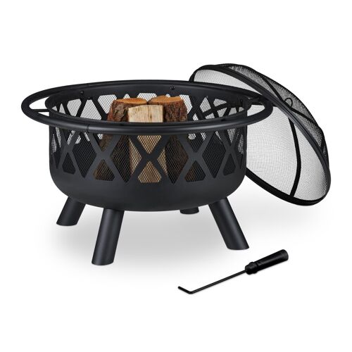 Relaxdays Brasero Avec Protection Étincelles, Panier De Feu, Foyer, Bac À Feu