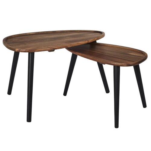 Lot de 2 tables basses ovales gigogne en acacia teinté noyer