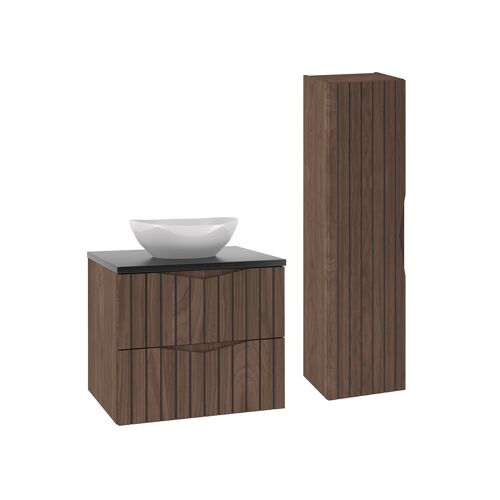 Ensemble meuble vasque colonne stratifiés marron et noir