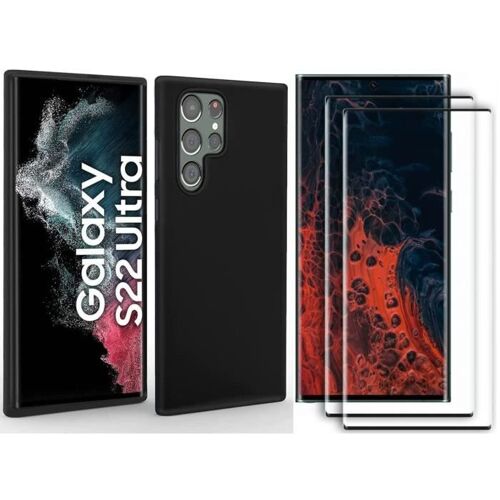 Coque Silicone TPU Noir + 2 Verres Trempes Pour Samsung Galaxy S22 Ultra 5G ®