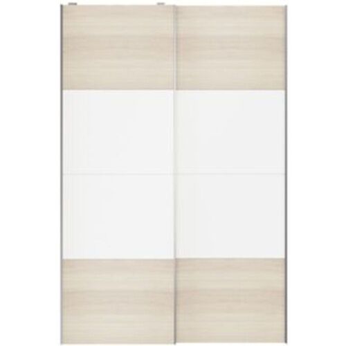 Portes de placard coulissantes 2 vantaux panneaux blancs et effet ch?ne GoodHome Atomia H. 225 x L. 150 x ?p. 5 5 cm