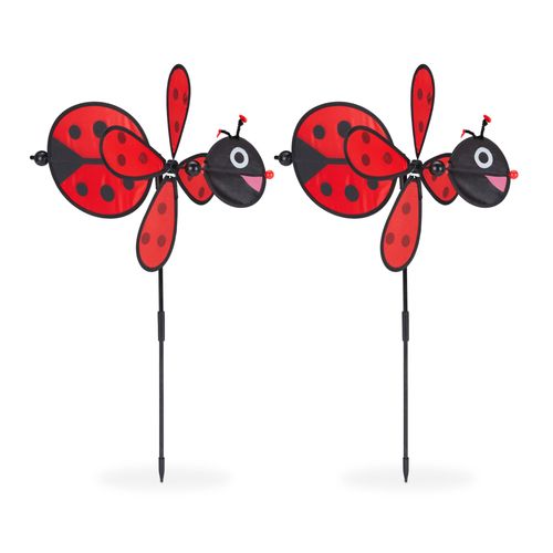 Relaxdays 2x Moulins À Vent Coccinelle À Planter Déco Balcon Jardin Terrasse Grand Vent