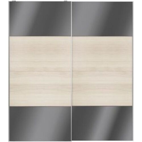 Portes de placard coulissantes 2 vantaux panneaux anthracite brillants et effet ch?ne GoodHome Atomia H. 225 x L. 200 x