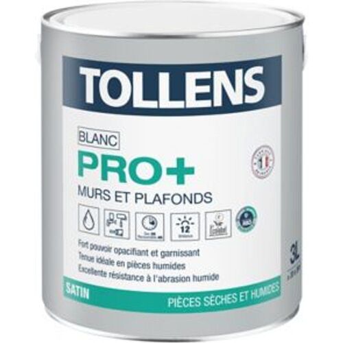 Peinture murs et plafonds Tollens pro+ satin 3L