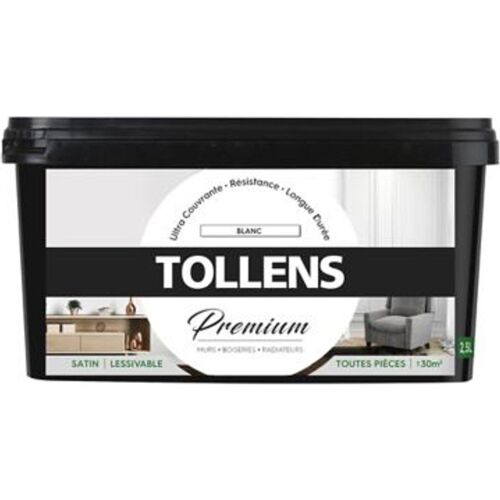 Peinture Tollens premium murs  boiseries et radiateurs blanc satin 2 5L