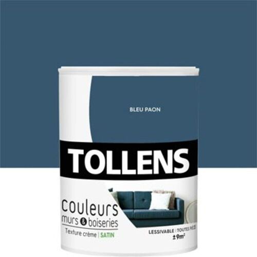 Peinture murs et boiseries Tollens bleu paon satin 0 75L
