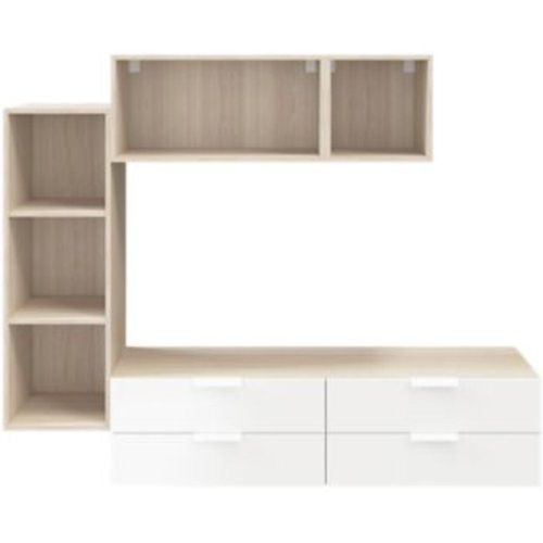 Meuble Tv 4 Tiroirs Effet Ch?Ne Et Blanc Goodhome Atomia L. 225 X P. 37 Cm