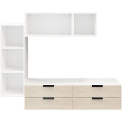 Meuble Tv 4 Tiroirs Blanc Et Effet Ch?Ne Goodhome Atomia L. 225 X P. 37 Cm