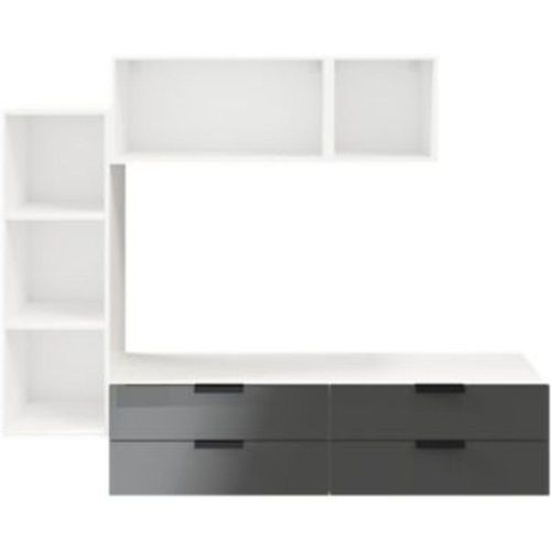 Meuble Tv 4 Tiroirs Blanc Et Anthracite Brillant Goodhome Atomia L. 225 X P. 37 Cm