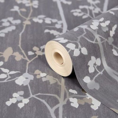 Papier peint vinyle sur intiss? GoodHome Bromus gris anthracite