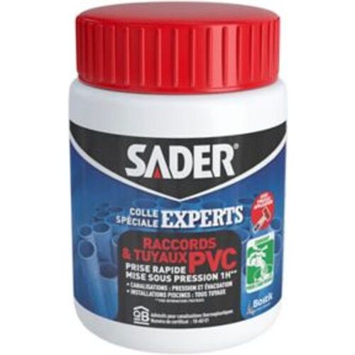 Colle Sader pour Raccords et Tuyaux en PVC 500 ml avec pinceau applicateur