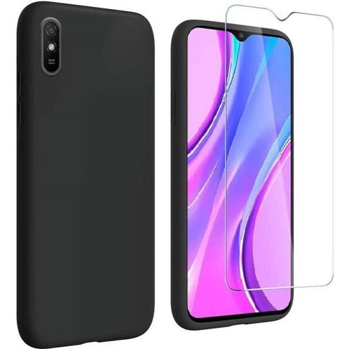 Coque Silicone Tpu Noir + Verre Trempe Pour Xiaomi Redmi 9a ®